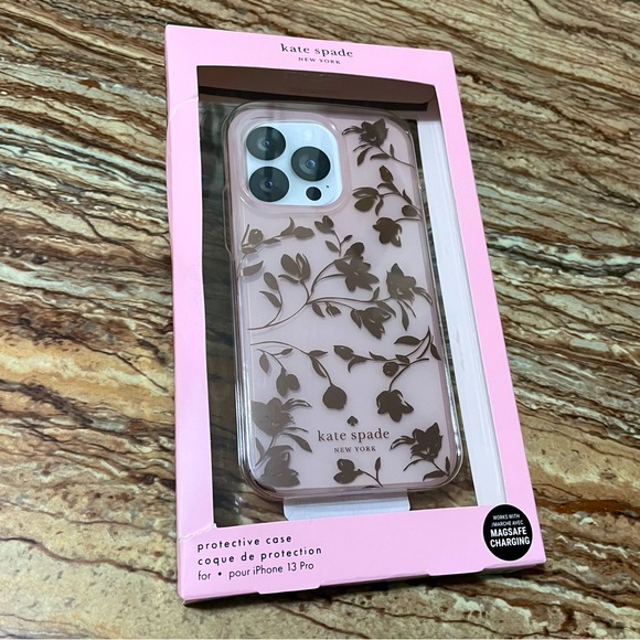Kate Spade Phonecase Gold Foil Floral iPhone 13 Pro Case - Picture 1 of 3